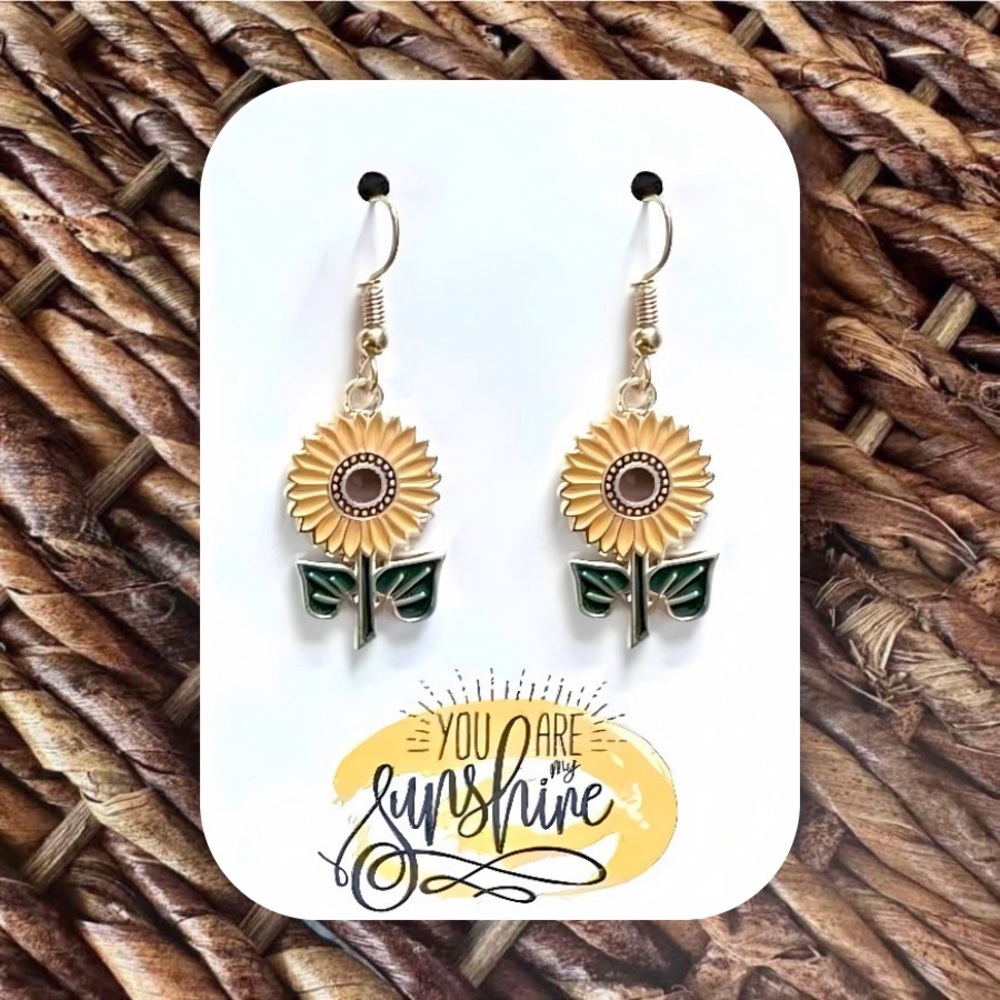 “You Are My Sunshine” New Handmade Gold-Tone Sunflower Dangle Earrings